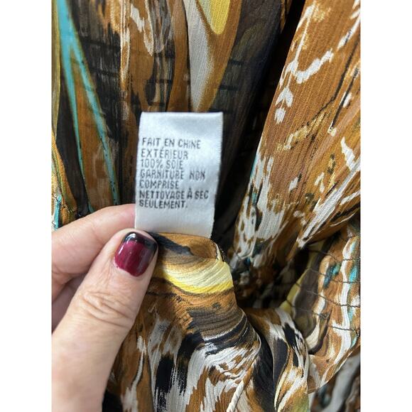 Vintage Peter Nygard Womens Sz 16 Brown Silk Abstract Peacock Skirt & Blouse Set - Picture 5 of 16